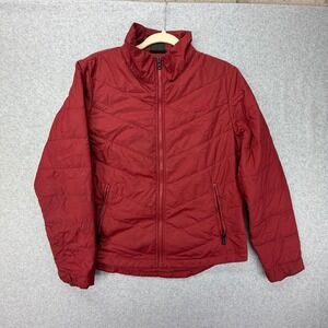 The North Face Womens Red Chevron Quilted Full Zip Puffer Jacket Size Medium